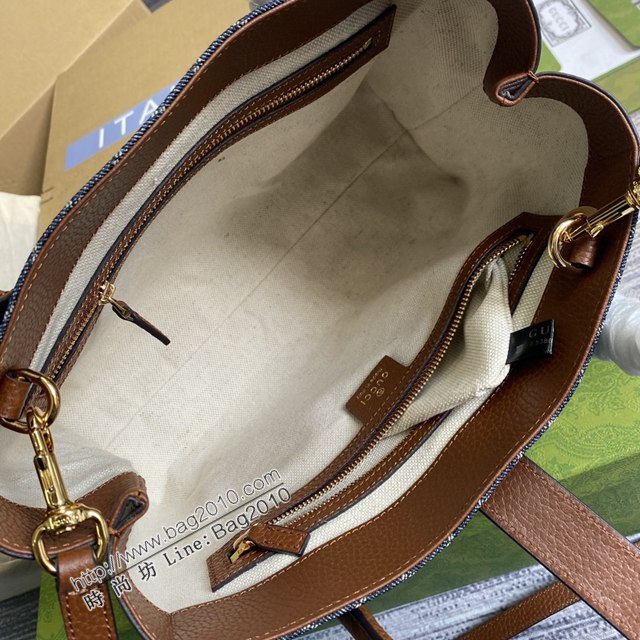 Gucci2021新顏色女包 古馳Jackie1961系列交織字母元素托特包 Gucci牛仔布手提肩背包 649016  ydg3187